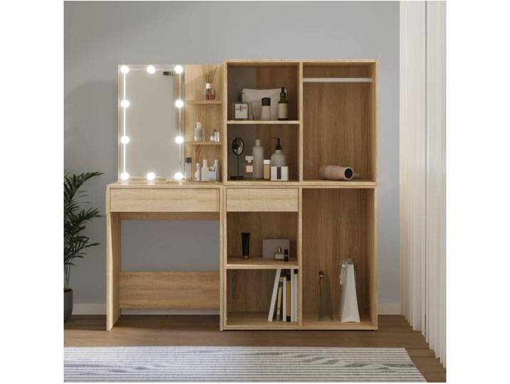 LED-Schminktisch mit 2 Schränken Sonoma-Eiche Holzwerkstoff von Kauf-Unique Marketplace