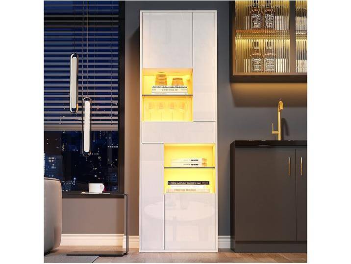 LED-Vitrine in Weiß mit 1 Schublade, 4 Türen und Glasböden von Kauf-Unique Marketplace