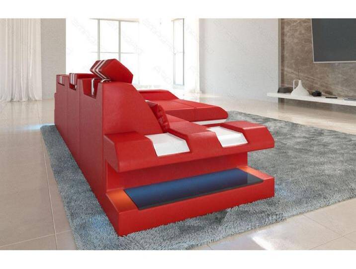 Leder Ecksofa Apollonia L Form Premium Kunstleder Rot Weiß Rechts von Kauf-Unique Marketplace