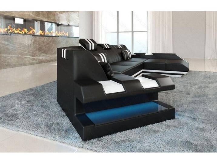 Ledersofa Apollonia C Form Premium Kunstleder Schwarz Weiß Rechts von Kauf-Unique Marketplace