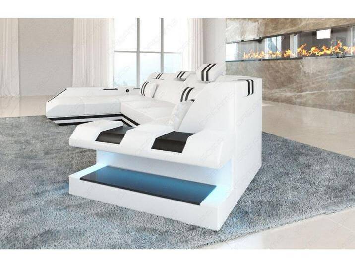 Ledersofa Apollonia C Form Premium Kunstleder Weiß Schwarz Links von Kauf-Unique Marketplace