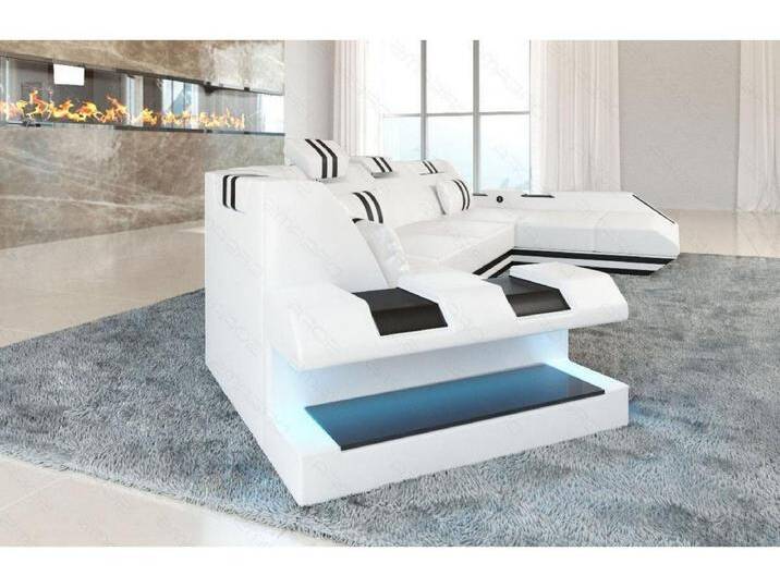 Ledersofa Apollonia C Form Premium Kunstleder Weiß Schwarz Rechts von Kauf-Unique Marketplace
