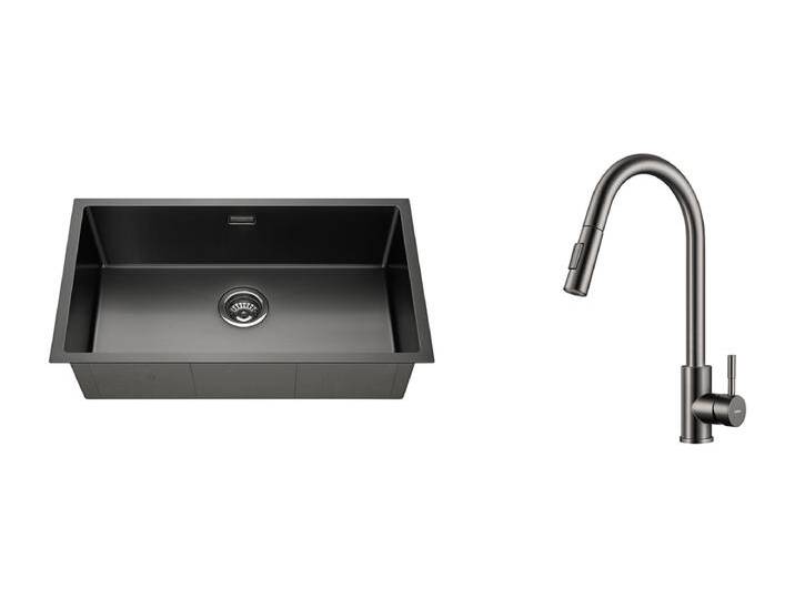 Lonheo Max Einzelbecken Küchenspüle 74*44*20CM, Gebürsteter Edelstahl mit Siphon und Überlauf + Ausziehbarer Brause Küchenarmatur Dunkelgrau 360° Drehbar von Kauf-Unique Marketplace