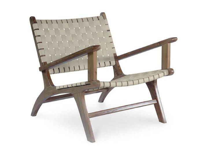 Loungesessel mit Armlehnen - Boho Bali Design Armchair - Holz und Leinen - Recia von Kauf-Unique Marketplace