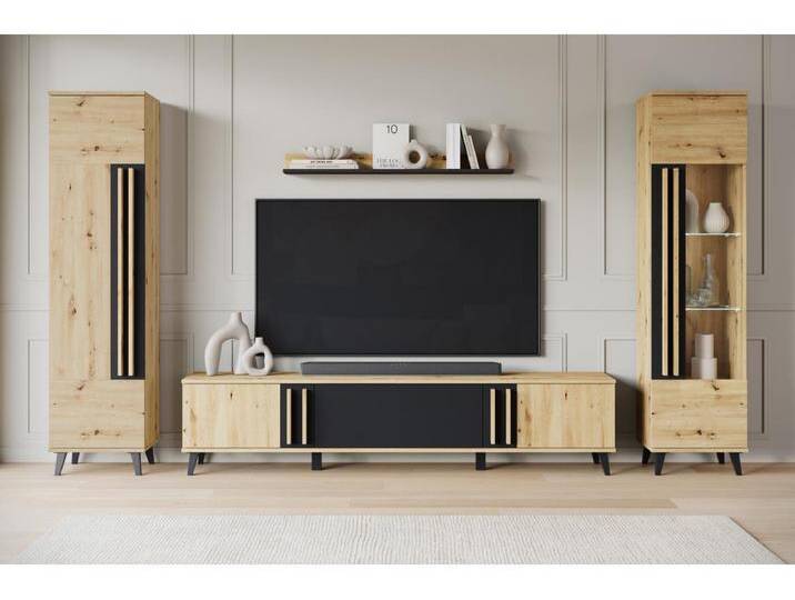 MINIO go for it, Wohnwand HURON II Eiche Artisan/Schwarz von Kauf-Unique Marketplace