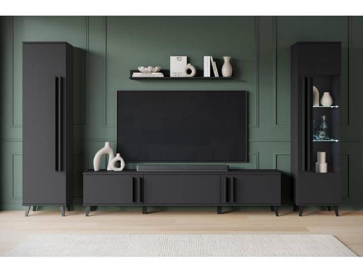 MINIO go for it, Wohnwand HURON II schwarz mit LED-Beleuchtung von Kauf-Unique Marketplace