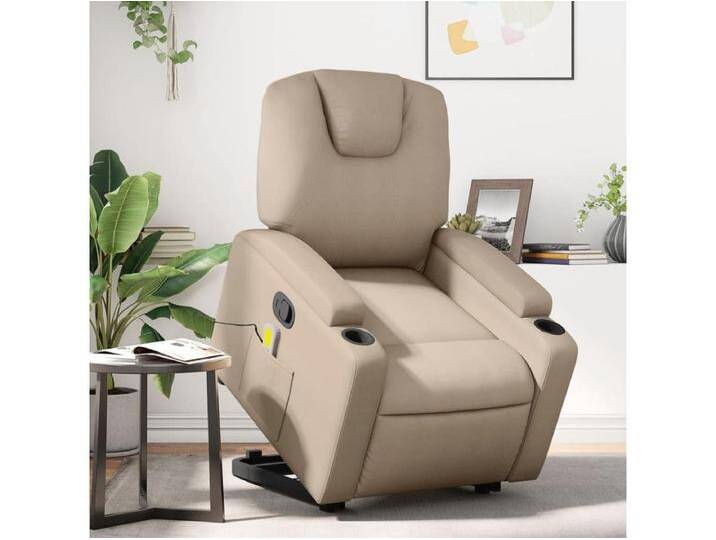 Massagesessel mit Aufstehhilfe Cappuccino-Braun Kunstleder von Kauf-Unique Marketplace