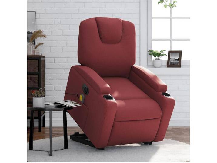 Massagesessel mit Aufstehhilfe Elektrisch Weinrot Kunstleder von Kauf-Unique Marketplace