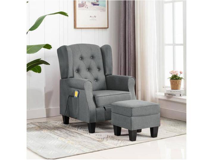 Massagesessel mit Hocker Hellgrau Stoff von Kauf-Unique Marketplace