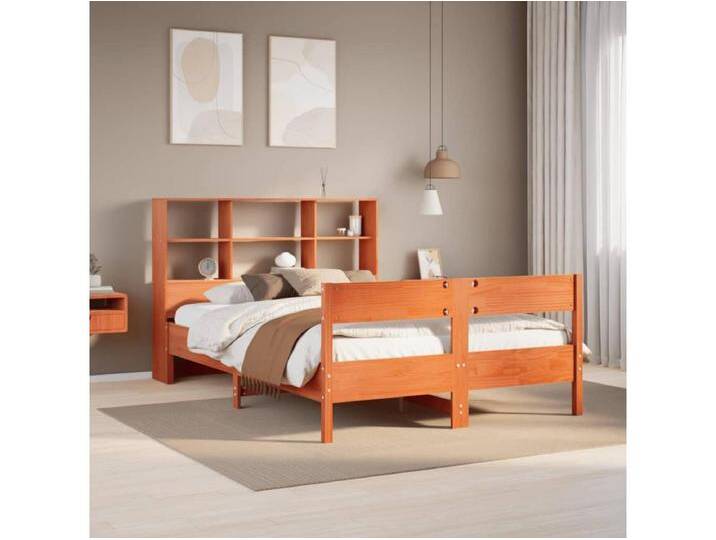 Massivholzbett mit Regal ohne Matratze Wachsbraun 140x190 cm von Kauf-Unique Marketplace