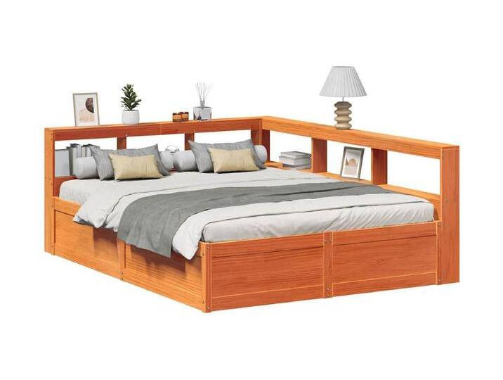 Massivholzbett mit Regal ohne Matratze Wachsbraun 150x200 cm von Kauf-Unique Marketplace