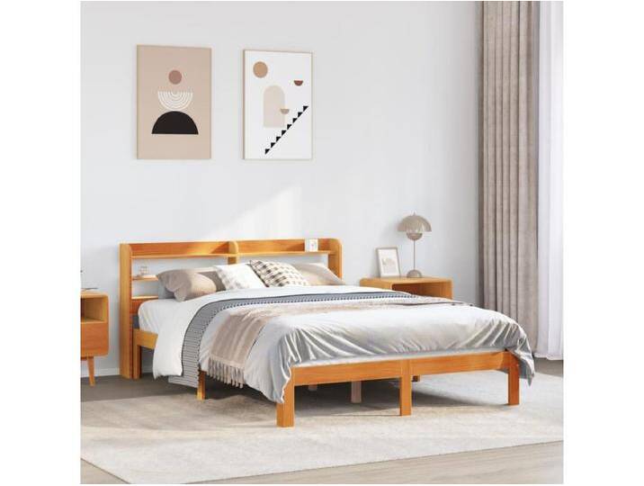 Massivholzbett ohne Matratze Wachsbraun 140x190 cm Kiefernholz von Kauf-Unique Marketplace