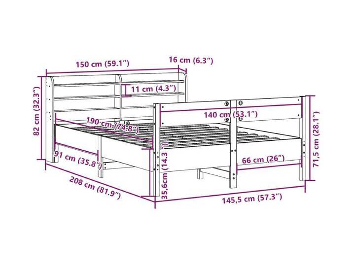 Massivholzbett ohne Matratze Wachsbraun 140x190 cm Kiefernholz von Kauf-Unique Marketplace
