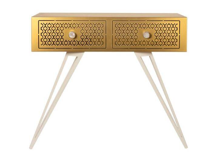 Mayfair-Konsole 100 x 35 x 80 cm aus Eisen. Glamouröses Design Hollywood Regency. Weiße Beine, goldene Schubladen. Hergestellt in Italien. Ohne Fächer Mayfair-Konsole 100 x 35 x 80 cm aus Eisen. Glamouröses Design Hollywood Regency. Weiße Beine, goldene Schubladen. Hergestellt in Italien. Ohne Fächer von Kauf-Unique Marketplace