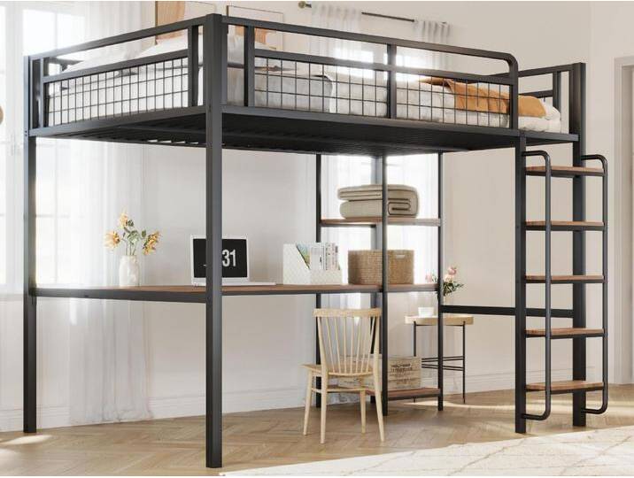 Metall-Hochbett 140x200 cm - mit Schreibtisch und Sicherheitsleiter - Schwarz von Kauf-Unique Marketplace