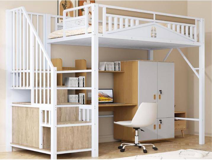 Metall-Hochbett 90 x 200 cm – mit Aufbewahrungsleiter – Weiß (Matratze nicht im Lieferumfang enthalten) von Kauf-Unique Marketplace