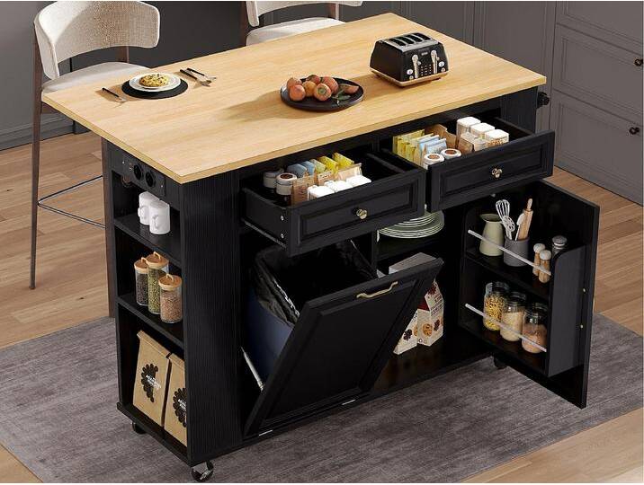 Mobile Kücheninsel 120x40-70x92 cm - mit Rollen - mit USB - 2 Schubladen und 2 Türen - ausziehbarer Arbeitsplatte - mit Handtuchhalter - schwarz Mobile Kücheninsel 120x40-70x92 cm - mit Rollen - mit USB - 2 Schubladen und 2 Türen - ausziehbarer Arbeitsplatte - mit Handtuchhalter - schwarz von Kauf-Unique Marketplace