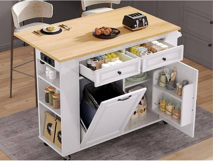 Mobile Kücheninsel 120x40-70x92 cm - mit Rollen - mit USB - 2 Schubladen und 2 Türen - ausziehbarer Arbeitsplatte - mit Handtuchhalter - weiß Mobile Kücheninsel 120x40-70x92 cm - mit Rollen - mit USB - 2 Schubladen und 2 Türen - ausziehbarer Arbeitsplatte - mit Handtuchhalter - weiß von Kauf-Unique Marketplace