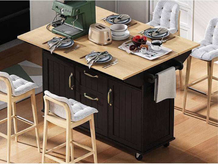 Mobile Kücheninsel 120x40-80x92 cm - mit Rollen - mit USB - 2 Schubladen und 2 Türen - ausziehbarer Arbeitsplatte - mit Handtuchhalter - weiß Mobile Kücheninsel 120x40-80x92 cm - mit Rollen - mit USB - 2 Schubladen und 2 Türen - ausziehbarer Arbeitsplatte - mit Handtuchhalter - weiß von Kauf-Unique Marketplace