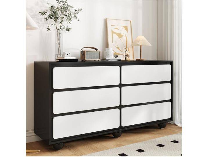 Moderne Kommode – Kommode mit 6 Schubladen und runden Metallbeinen – Weiß und Schwarz von Kauf-Unique Marketplace