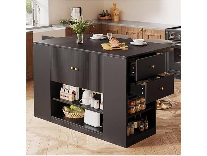 Moderne Kücheninsel - 140 x 40 x 90 cm - Küchenzeile - mit 2 Schubladen + 3 Türen - MDF - Schwarz von Kauf-Unique Marketplace