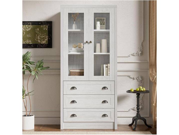 Moderne Vitrine, 80x34x171 cm - Außenseite aus Holz, Glastüren, 3 Schubladen und Messinggriffe. Moderne Vitrine, 80x34x171 cm - Außenseite aus Holz, Glastüren, 3 Schubladen und Messinggriffe. von Kauf-Unique Marketplace