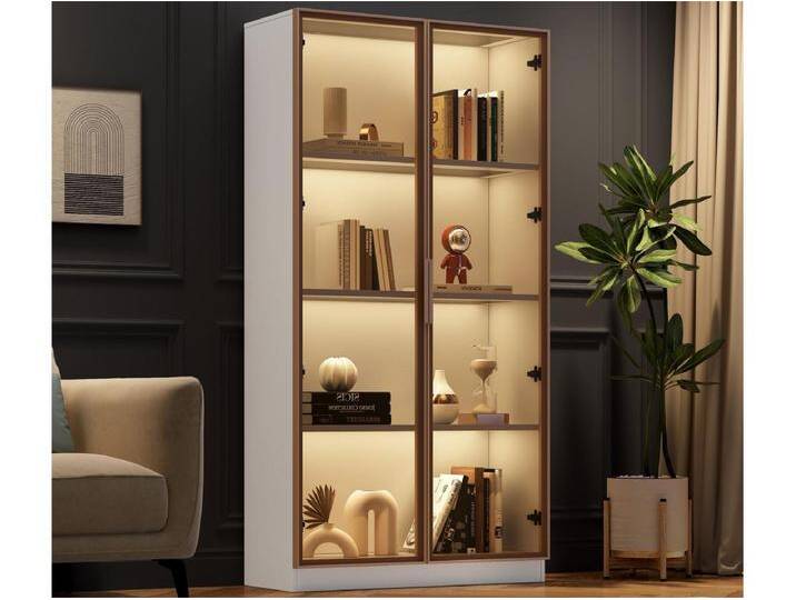 Moderne Vitrine mit LED-Leuchten in 16 Farben – H 160 cm – 2 Türen mit herausnehmbaren Einlegeböden – Transparent Moderne Vitrine mit LED-Leuchten in 16 Farben – H 160 cm – 2 Türen mit herausnehmbaren Einlegeböden – Transparent von Kauf-Unique Marketplace