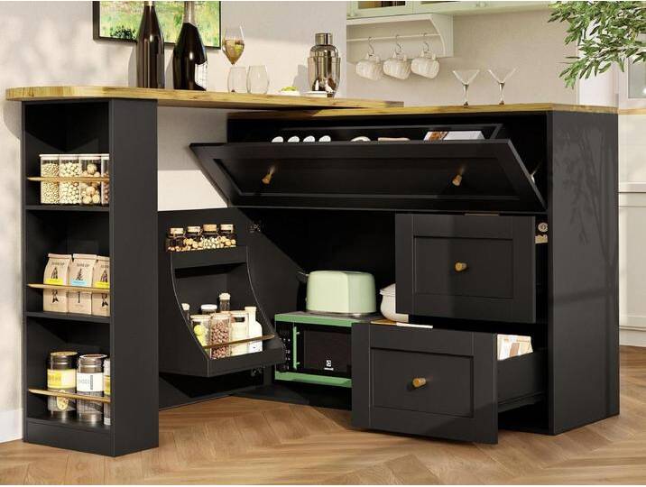 Moderne drehbare Bar 360° - 204×39×105 cm - 2 Schubladen und 2 Türen - mit Seitenregalen - ausziehbarer Tisch - schwarz Moderne drehbare Bar 360° - 204×39×105 cm - 2 Schubladen und 2 Türen - mit Seitenregalen - ausziehbarer Tisch - schwarz von Kauf-Unique Marketplace