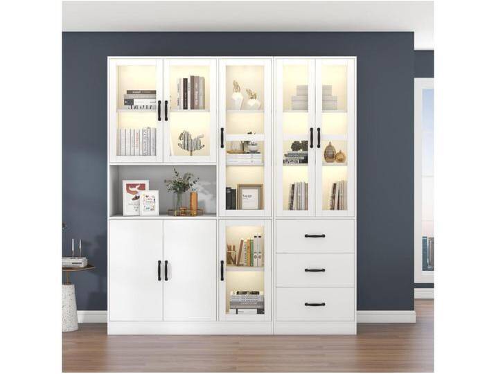 Moderne kombinierte Vitrine mit 8 Türen und 3 Schubladen – LEDs – MDF-Holz – weiß lackiert – 180 x 40 x 200 cm Moderne kombinierte Vitrine mit 8 Türen und 3 Schubladen – LEDs – MDF-Holz – weiß lackiert – 180 x 40 x 200 cm von Kauf-Unique Marketplace
