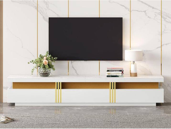Moderner TV-Schrank 200 cm – mit 3 Schubladen – Marmoreffekt – Weiß von Kauf-Unique Marketplace