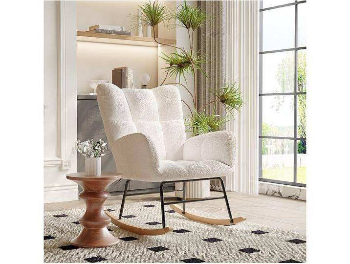 Moderner Teddy-Schaukelstuhl aus Samt – Schaukelstuhl mit Armlehnen, Weiß Moderner Teddy-Schaukelstuhl aus Samt – Schaukelstuhl mit Armlehnen, Weiß von Kauf-Unique Marketplace