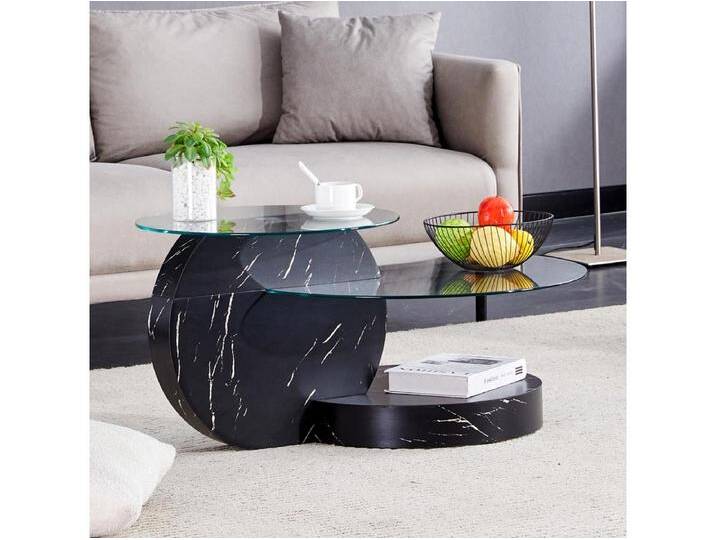 Moderner runder Couchtisch – Couchtisch mit Glasplatte und mehrschichtigem Design – schwarz – für wohnzimmer von Kauf-Unique Marketplace