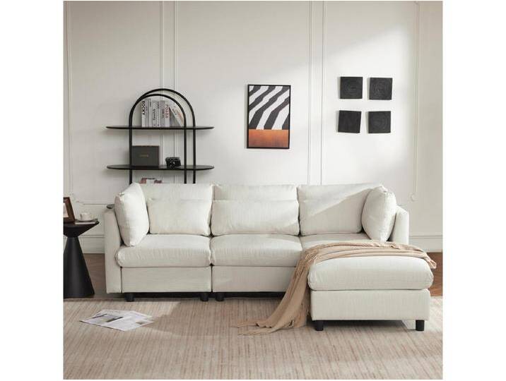 Modernes Design, Polstermöbel, 3-Sitzer-Sofa, L-förmiges Ecksofa mit Hocker, beige von Kauf-Unique Marketplace