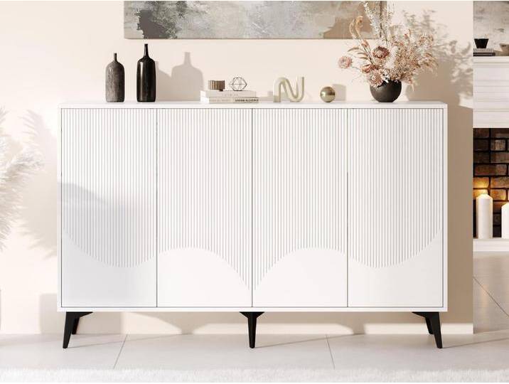 Modernes Hochglanz-Sideboard – 4 Türen mit verstellbaren Einlegeböden – Weiß von Kauf-Unique Marketplace