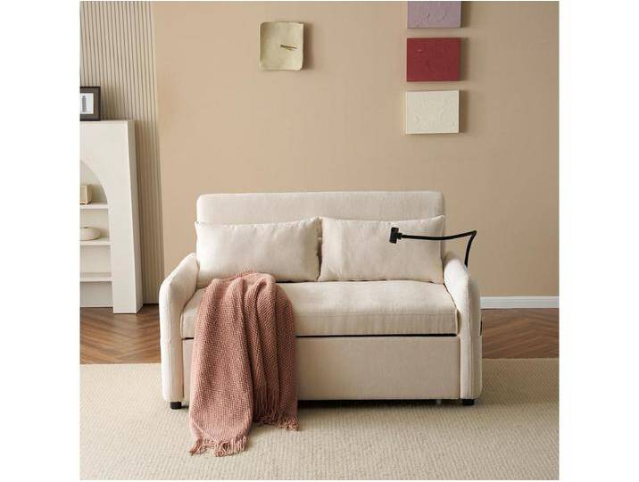 Modernes faltbares Schlafsofa mit zwei Sitzplätzen, verstellbare Rückenlehne, Handyhalter, USB-Ladeanschluss,Beige von Kauf-Unique Marketplace