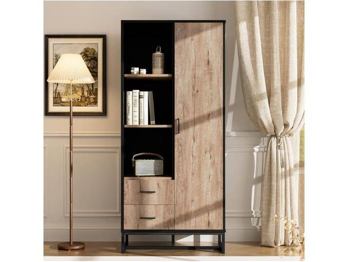 Modernes hohes Sideboard - 80 x 40 x 180 cm - mit 1 Tür + 2 Schubladen + 3 offenen Fächern - Spanplatte + MDF - Schwarz Modernes hohes Sideboard - 80 x 40 x 180 cm - mit 1 Tür + 2 Schubladen + 3 offenen Fächern - Spanplatte + MDF - Schwarz von Kauf-Unique Marketplace