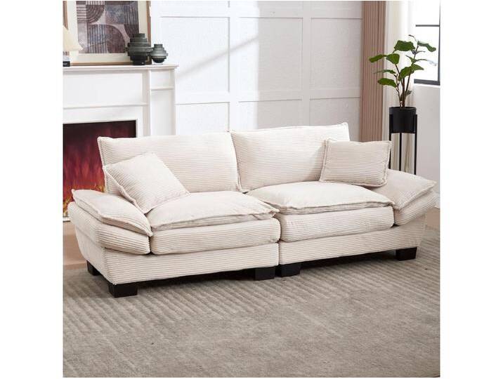 Modernes und schlichtes Doppelsofa - 224 x 81 x 81 cm - mit Bettdecke - Samt - Beige Modernes und schlichtes Doppelsofa - 224 x 81 x 81 cm - mit Bettdecke - Samt - Beige von Kauf-Unique Marketplace