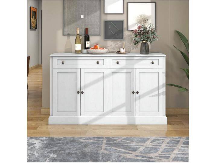 Modernes weißes Sideboard mit 4 Türen und 2 Schubladen, verstellbaren Einlegeböden, 150 x 40 x 86 cm – für Wohnzimmer oder Küche von Kauf-Unique Marketplace