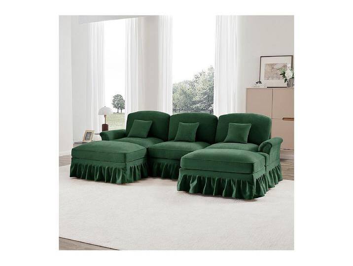 Modulare U-Form Eckcouch 3-Sitzer - Chenille - Abnehmbarer Überwurf und 2 Hocker - 272x140x93cm - Grün Modulare U-Form Eckcouch 3-Sitzer - Chenille - Abnehmbarer Überwurf und 2 Hocker - 272x140x93cm - Grün von Kauf-Unique Marketplace