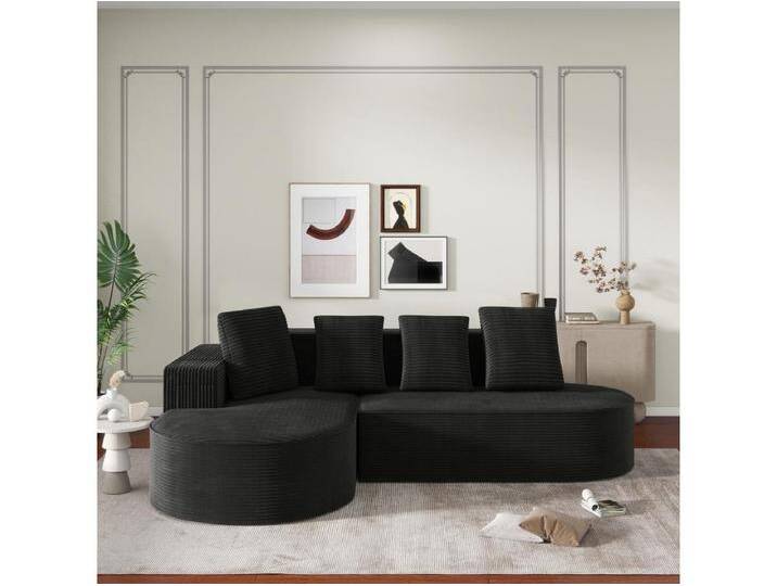 Modulares Sofa mit L-förmiger Chaiselongue, tiefe Sitzfläche, Polsterung aus komprimiertem Schaumstoff, schwarz von Kauf-Unique Marketplace