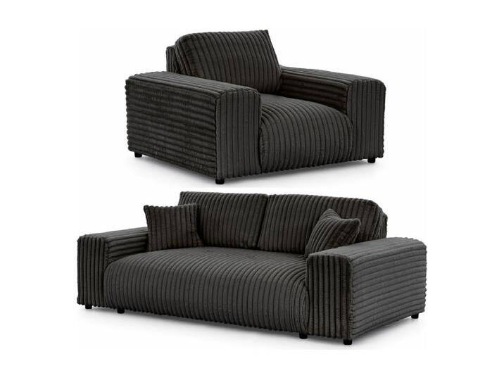 Mollis - Polstergarnitur 3+1 aus Dunkelgrau Plüschcord mit schöner Sitzkomfort von Kauf-Unique Marketplace