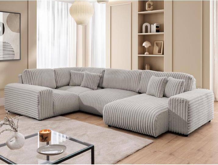 Mollis - Wohnlandschaft im XXL-Format aus Hellgrau Plüschcord mit schöner Sitzkomfort Mollis - Wohnlandschaft im XXL-Format aus Hellgrau Plüschcord mit schöner Sitzkomfort von Kauf-Unique Marketplace