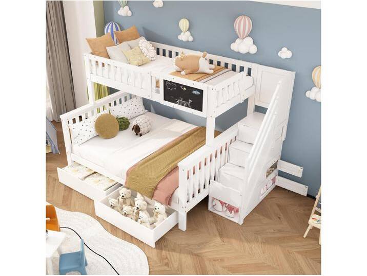 Multifunktionales Kinder-Etagenbett - 90 x 200 cm + 140 x 200 cm - mit Brett und Schubladen - Massivholz - ohne Matratze - weiß Multifunktionales Kinder-Etagenbett - 90 x 200 cm + 140 x 200 cm - mit Brett und Schubladen - Massivholz - ohne Matratze - weiß von Kauf-Unique Marketplace