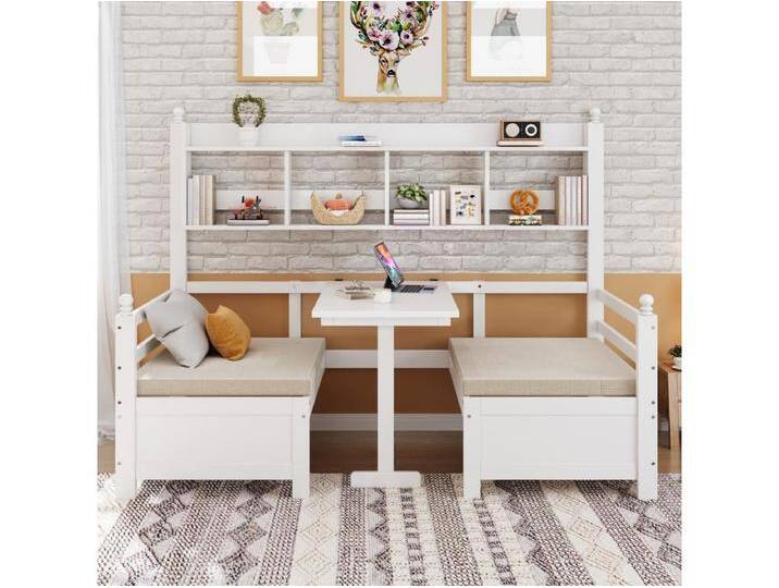 Multifunktionales Schlafsofa - 200 x 90 cm - 2 in 1 - mit Kissen und Stauraum - Massivholz - Weiß von Kauf-Unique Marketplace