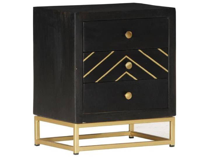 Nachttisch Nachtschrank Schwarz und Golden 40 x 30 x 50 cm Mango Massivholz -RN83399 von Kauf-Unique Marketplace