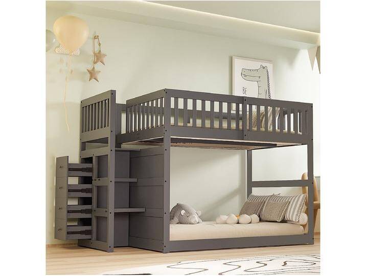 Niedriges Etagenbett140 x 200 cm, Sicherheits-Etagenbett mit Staufach, hohes Zaun-Design Niedriges Etagenbett140 x 200 cm, Sicherheits-Etagenbett mit Staufach, hohes Zaun-Design von Kauf-Unique Marketplace