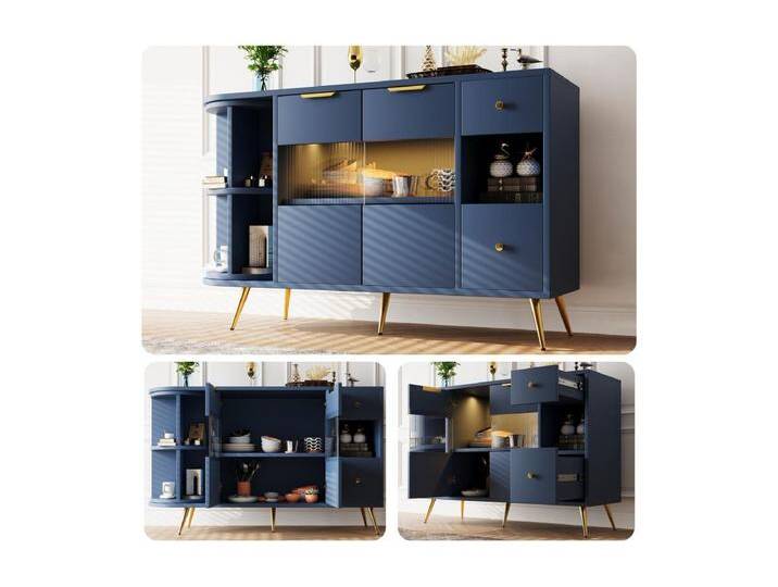 Niedriges Sideboard - 130 x 40 x 80 cm - mit 2 Glasschiebetüren + LEDs - MDF - blau Niedriges Sideboard - 130 x 40 x 80 cm - mit 2 Glasschiebetüren + LEDs - MDF - blau von Kauf-Unique Marketplace