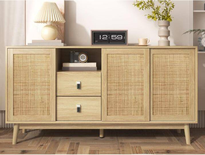 Niedriges Sideboard – 3 Rattantüren und 2 Schubladen – Natur von Kauf-Unique Marketplace