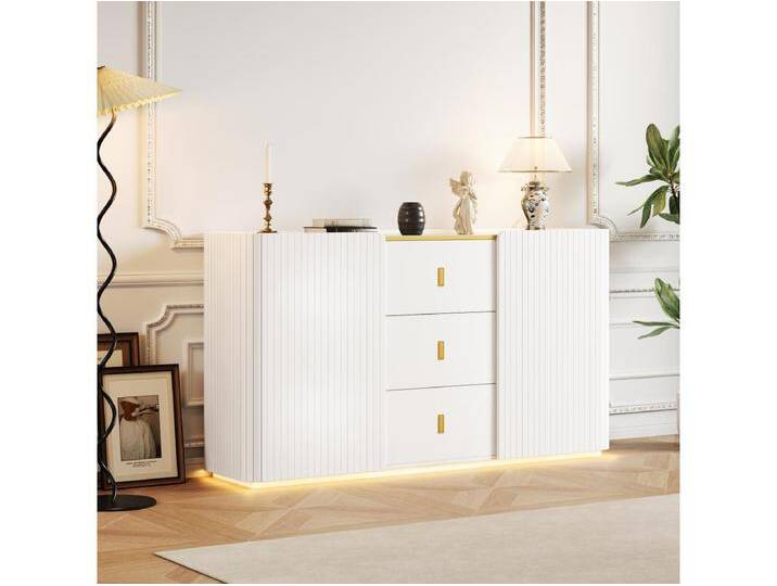 Niedriges Sideboard mit 2 Türen und 3 Schubladen – 150 x 35 x 80 cm – LEDs – Spanplatte – Weiß Niedriges Sideboard mit 2 Türen und 3 Schubladen – 150 x 35 x 80 cm – LEDs – Spanplatte – Weiß von Kauf-Unique Marketplace