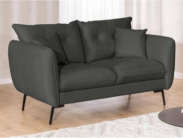Nordloft - Modernes Sofa 2-Sitzer aus Dunkelgrau Samt-Stoff mit Hohen Schwarzen Metallfüßen und schöner Sitzkomfort Nordloft - Modernes Sofa 2-Sitzer aus Dunkelgrau Samt-Stoff mit Hohen Schwarzen Metallfüßen und schöner Sitzkomfort von Kauf-Unique Marketplace